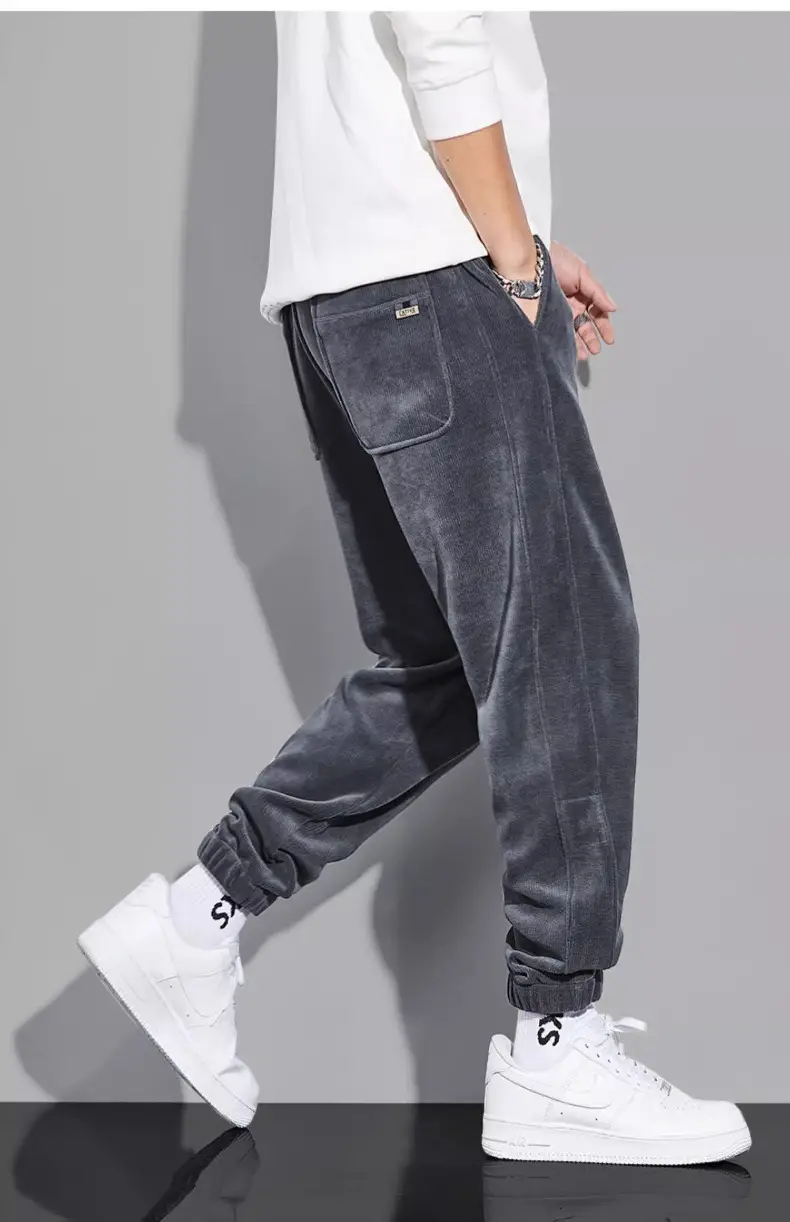 Men's Grey Chenille Loose Straight Trousers Wide Leg — feature 20