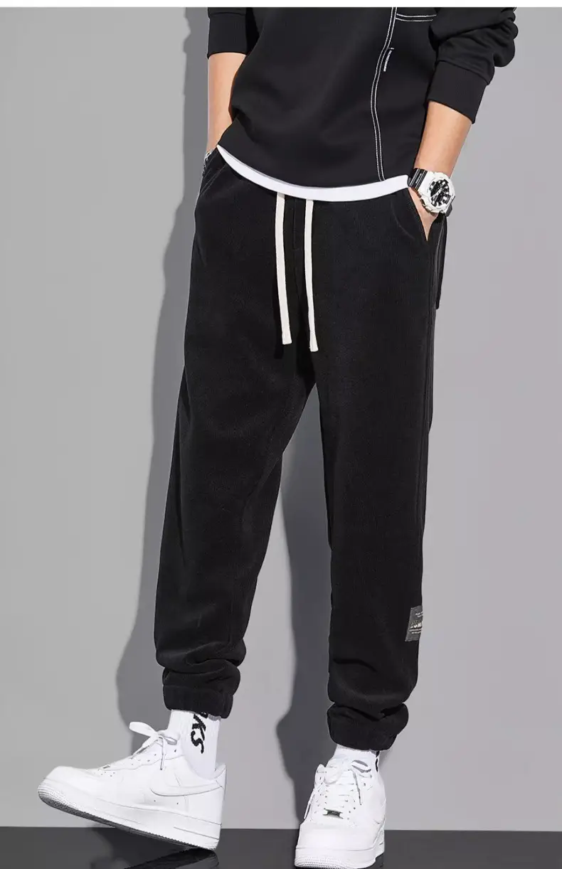 Men's Grey Chenille Loose Straight Trousers Wide Leg — feature 22