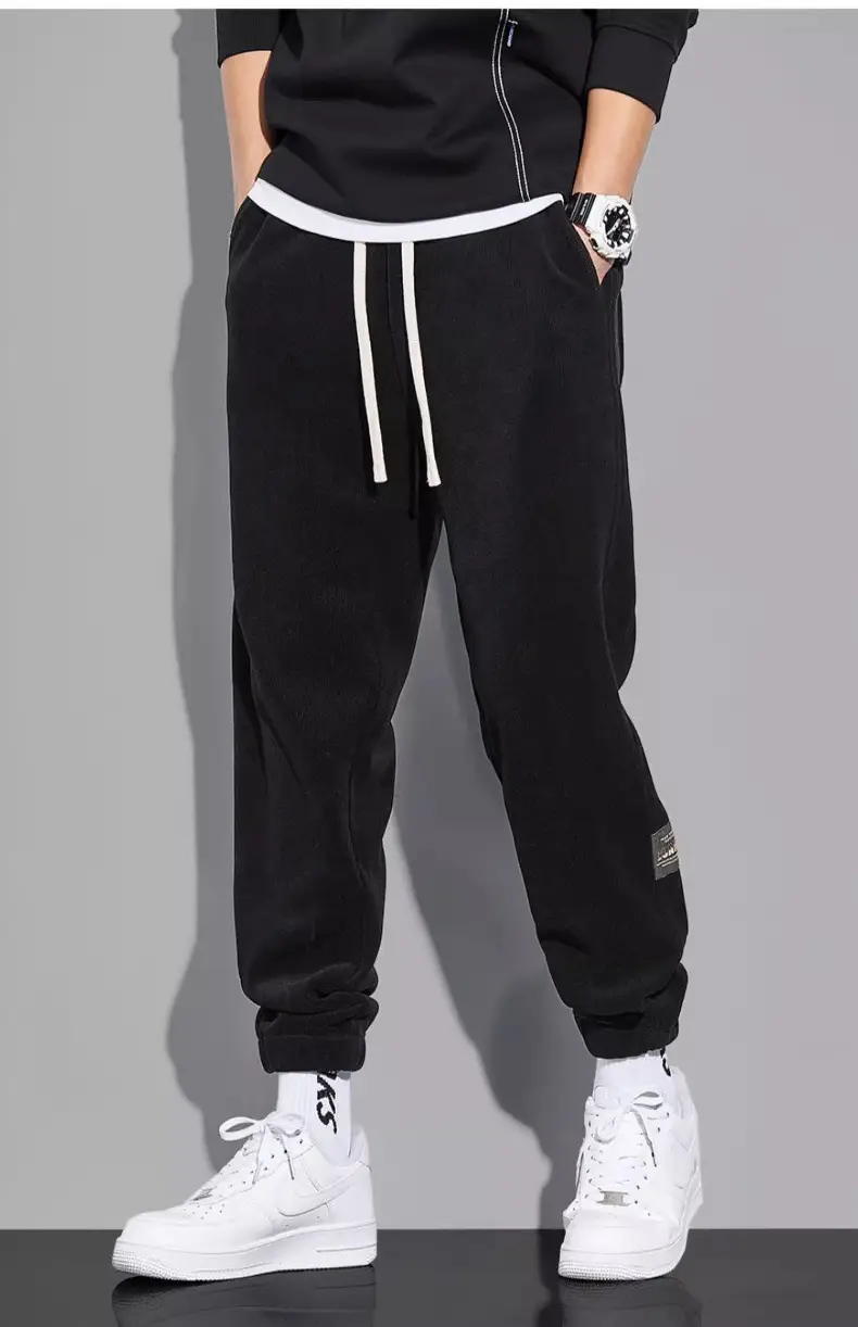 Men's Grey Chenille Loose Straight Trousers Wide Leg — feature 24