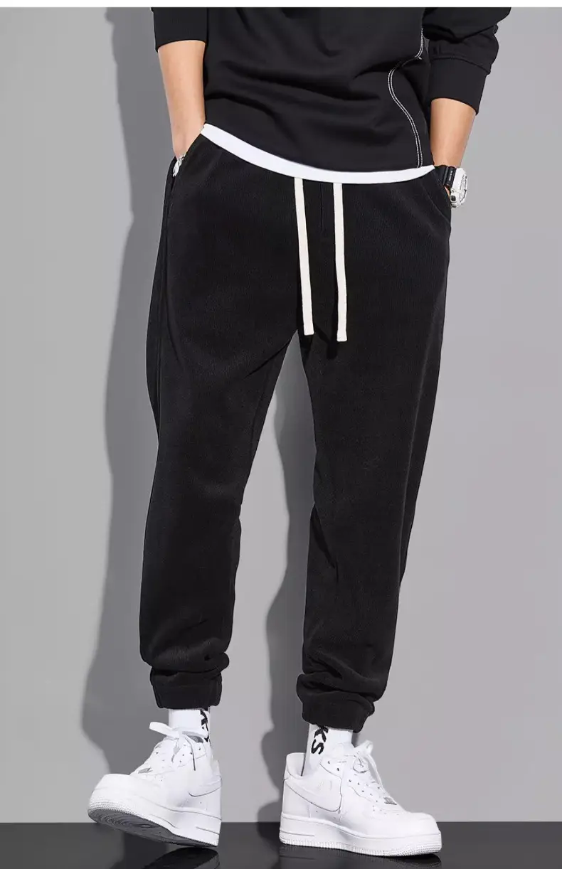 Men's Grey Chenille Loose Straight Trousers Wide Leg — feature 26