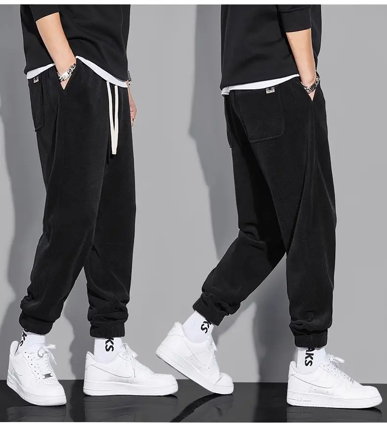 Men's Grey Chenille Loose Straight Trousers Wide Leg — feature 28