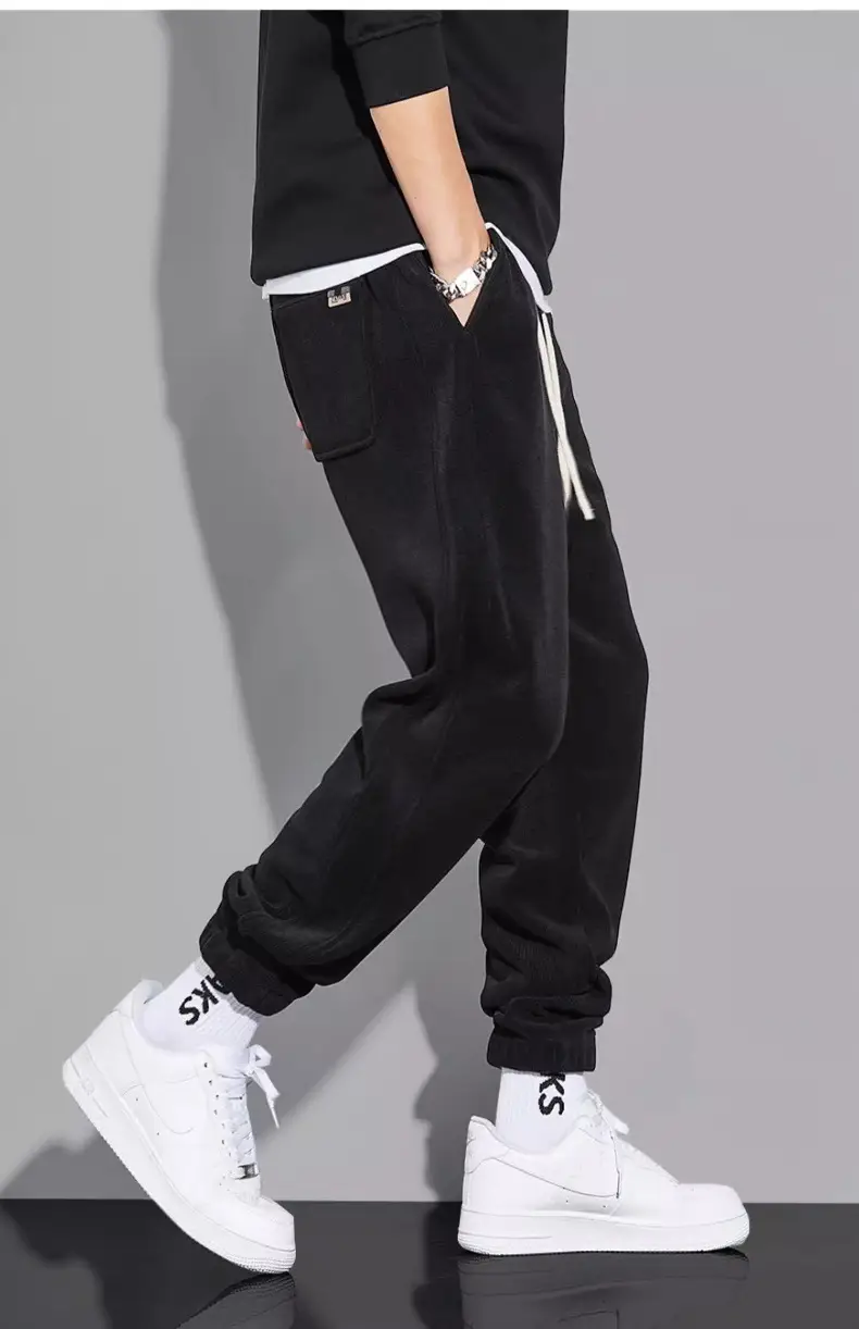 Men's Grey Chenille Loose Straight Trousers Wide Leg — feature 29