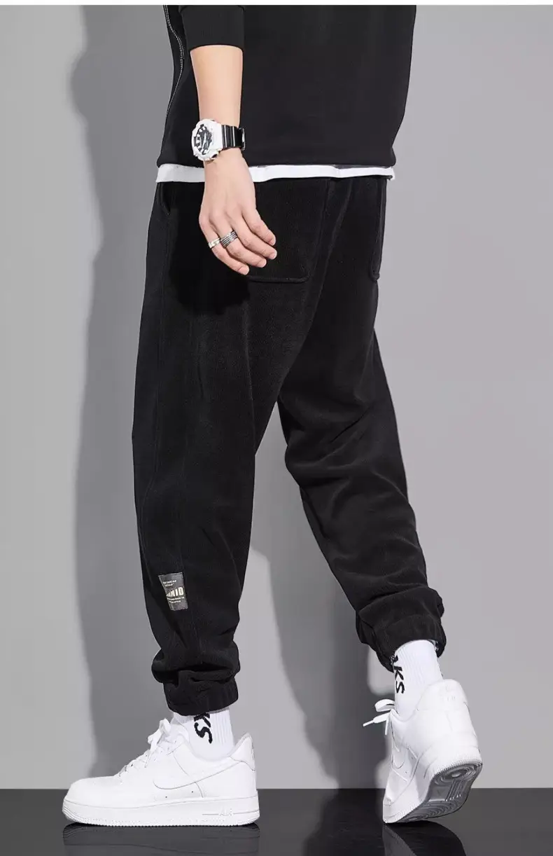Men's Grey Chenille Loose Straight Trousers Wide Leg — feature 31