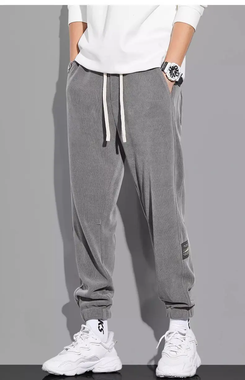 Men's Grey Chenille Loose Straight Trousers Wide Leg — feature 35