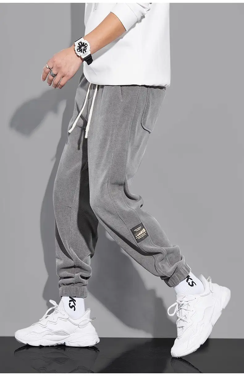 Men's Grey Chenille Loose Straight Trousers Wide Leg — feature 37