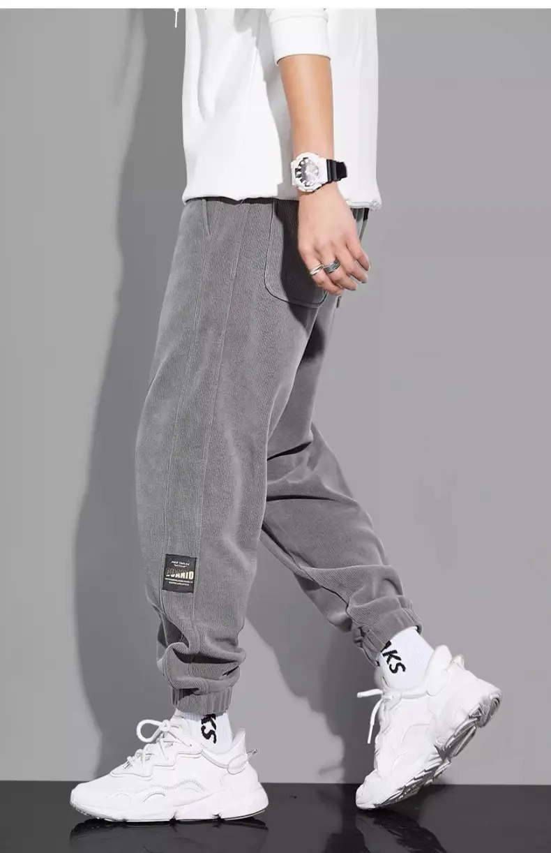 Men's Grey Chenille Loose Straight Trousers Wide Leg — feature 42