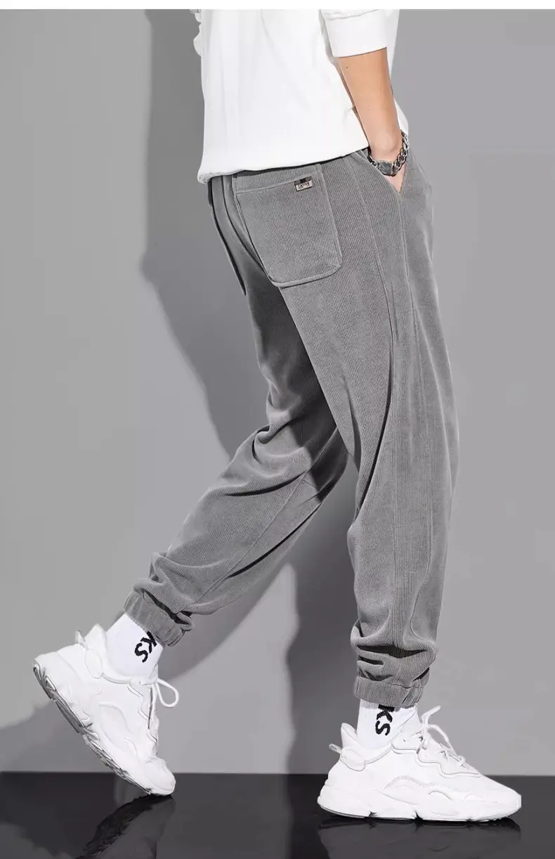Men's Grey Chenille Loose Straight Trousers Wide Leg — feature 44