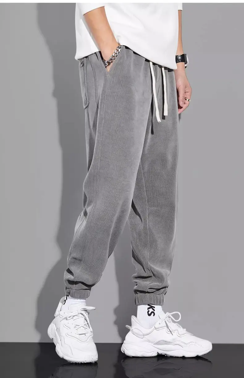 Men's Grey Chenille Loose Straight Trousers Wide Leg — feature 46