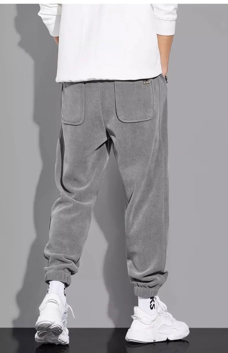 Men's Grey Chenille Loose Straight Trousers Wide Leg — feature 48