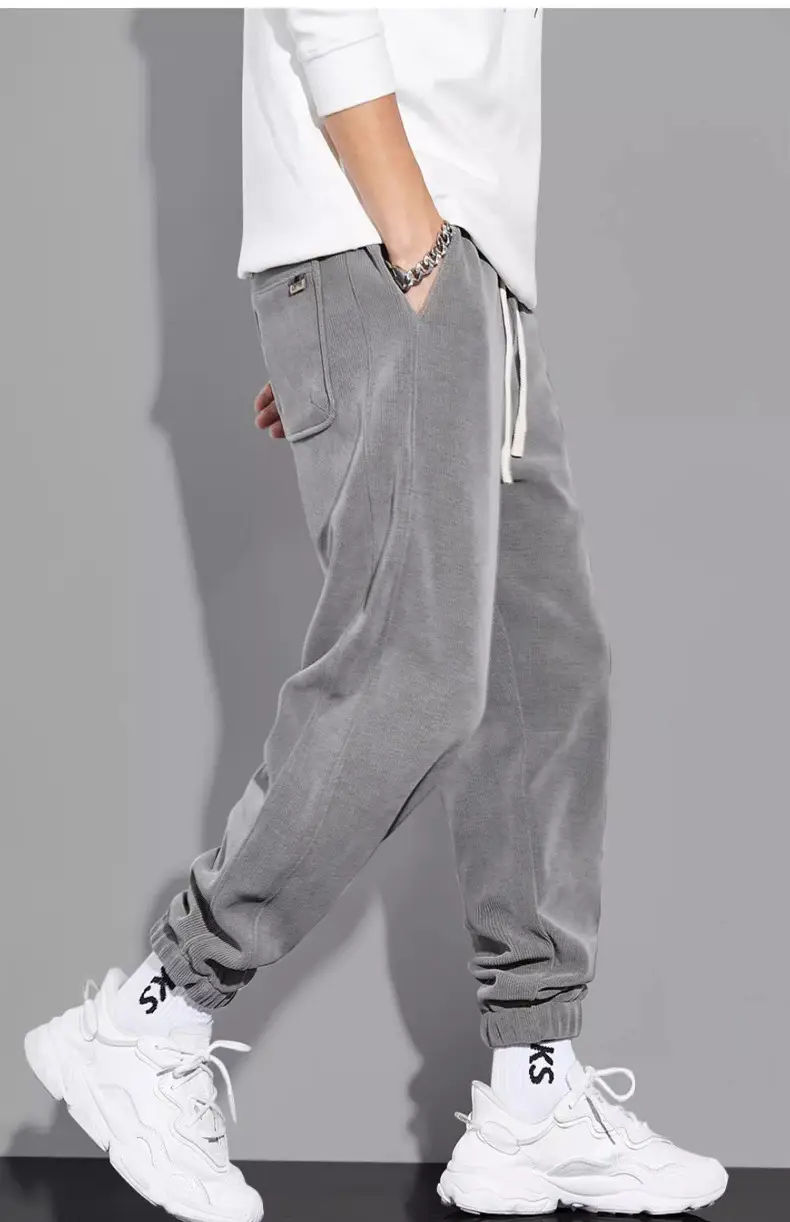 Men's Grey Chenille Loose Straight Trousers Wide Leg — feature 50