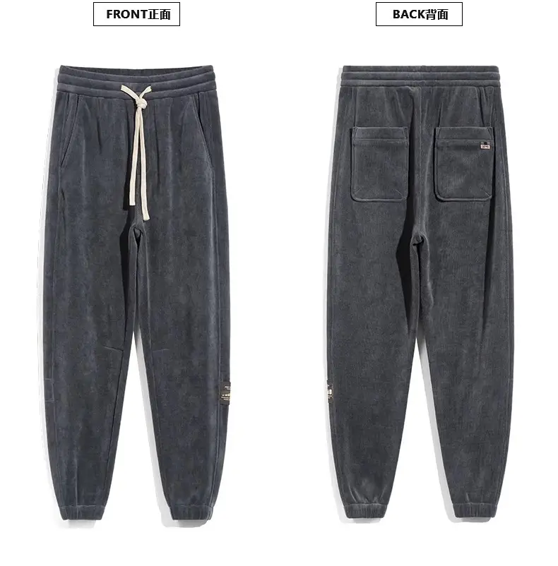 Men's Grey Chenille Loose Straight Trousers Wide Leg — feature 52