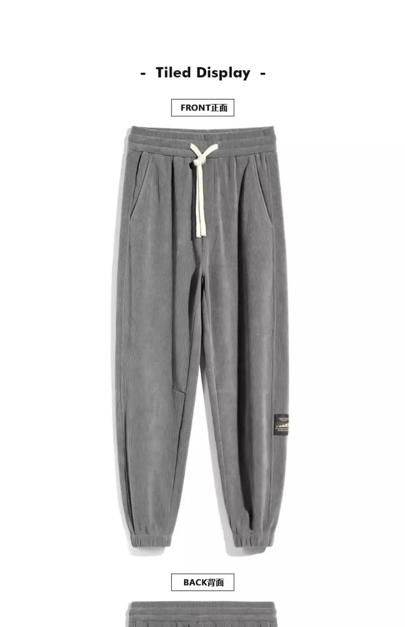 Men's Grey Chenille Loose Straight Trousers Wide Leg — feature 55