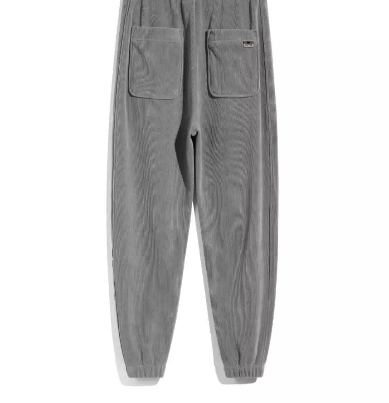 Men's Grey Chenille Loose Straight Trousers Wide Leg — feature 56