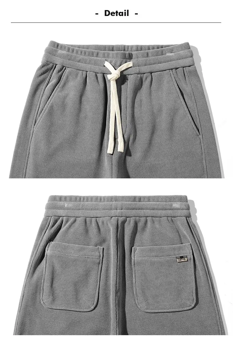 Men's Grey Chenille Loose Straight Trousers Wide Leg — feature 57