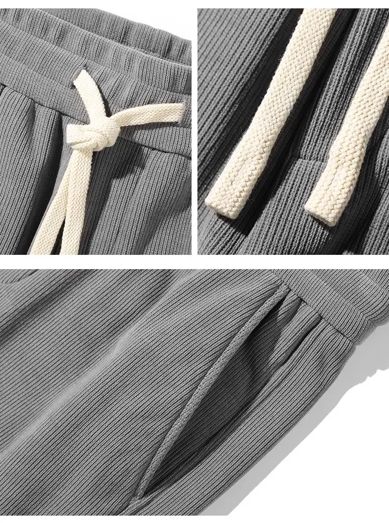 Men's Grey Chenille Loose Straight Trousers Wide Leg — feature 58