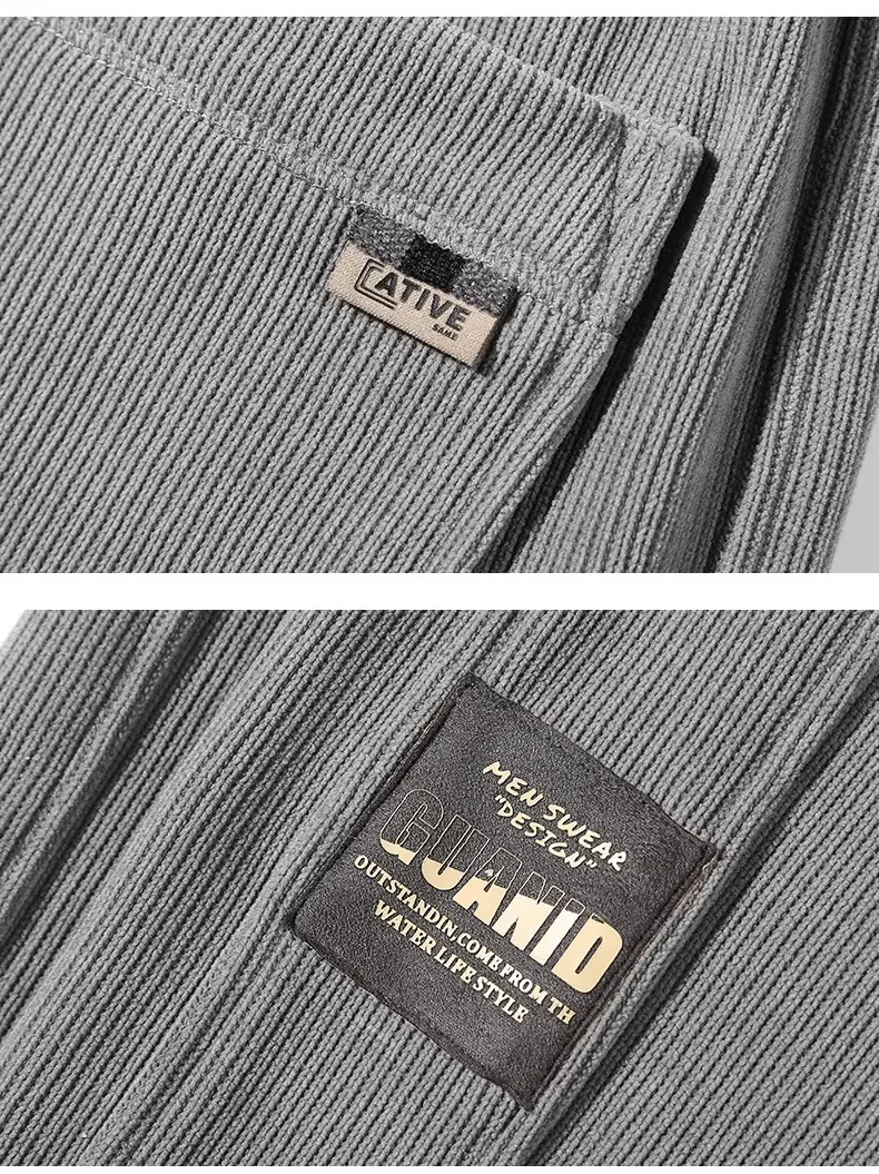 Men's Grey Chenille Loose Straight Trousers Wide Leg — feature 59