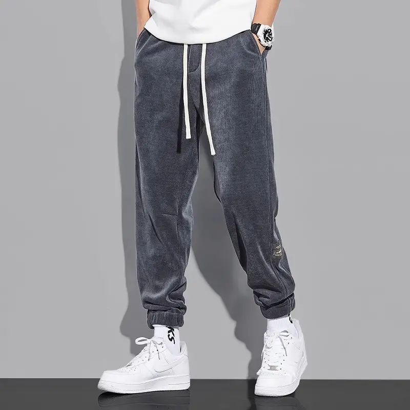 Men's Grey Chenille Loose Straight Trousers Wide Leg - Image 5