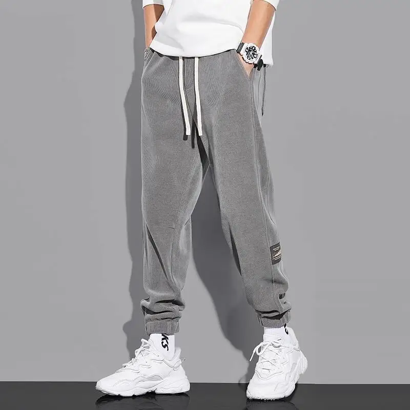 Men's Grey Chenille Loose Straight Trousers Wide Leg - Image 8