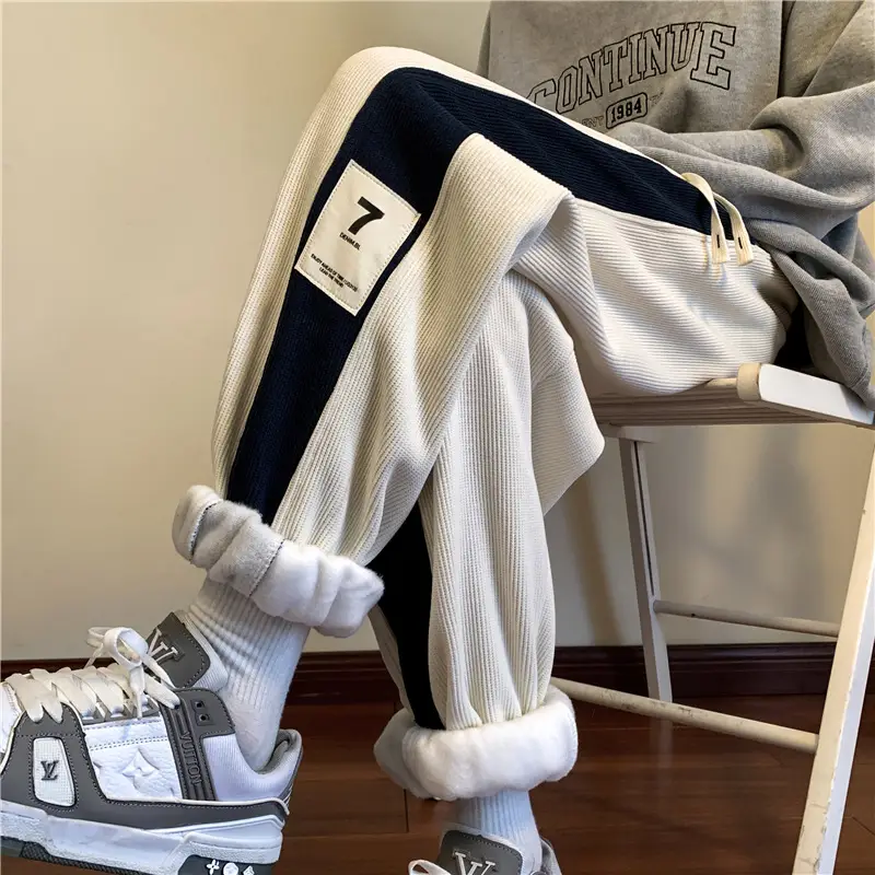Men Velvet Sweatpants 2024 New Autumn Winter Loose Straight - Image 3