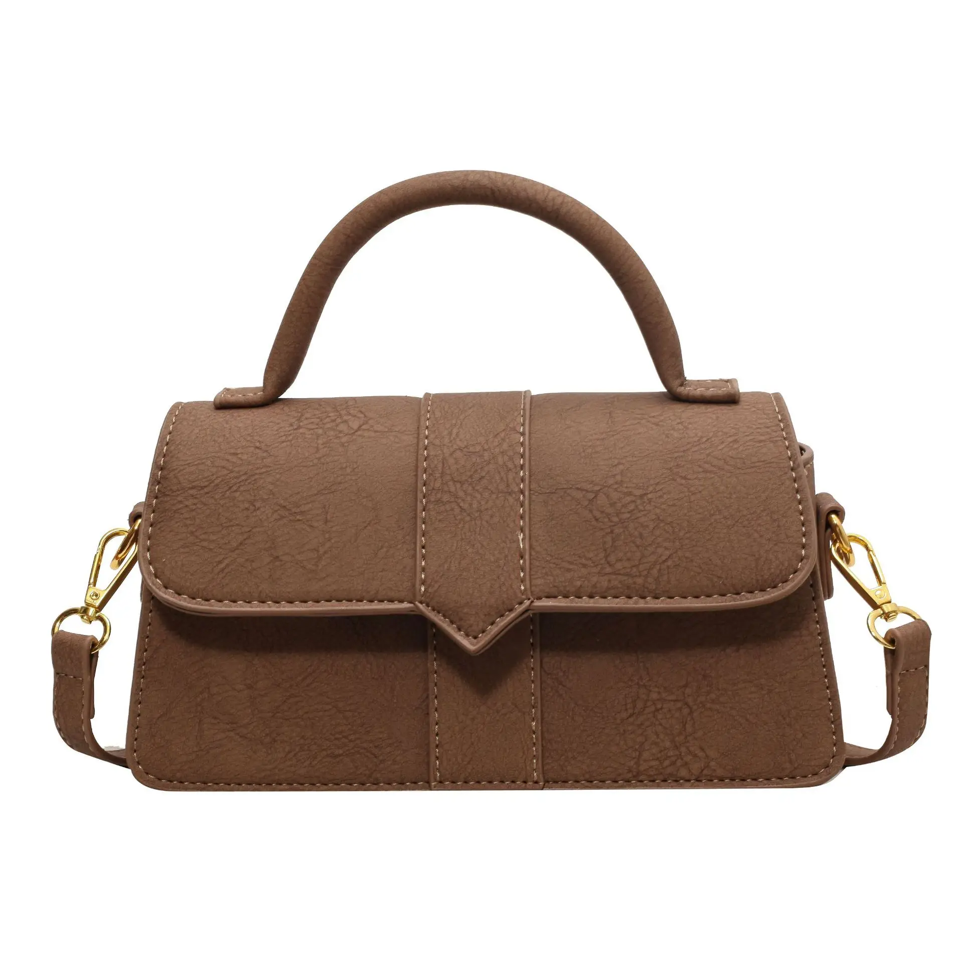 Women's Brown Leather Shoulder Crossbody Bag with Gold Chain - Image 5