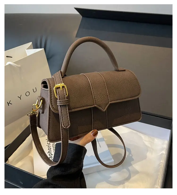 Women's Brown Leather Shoulder Crossbody Bag with Gold Chain — feature 1