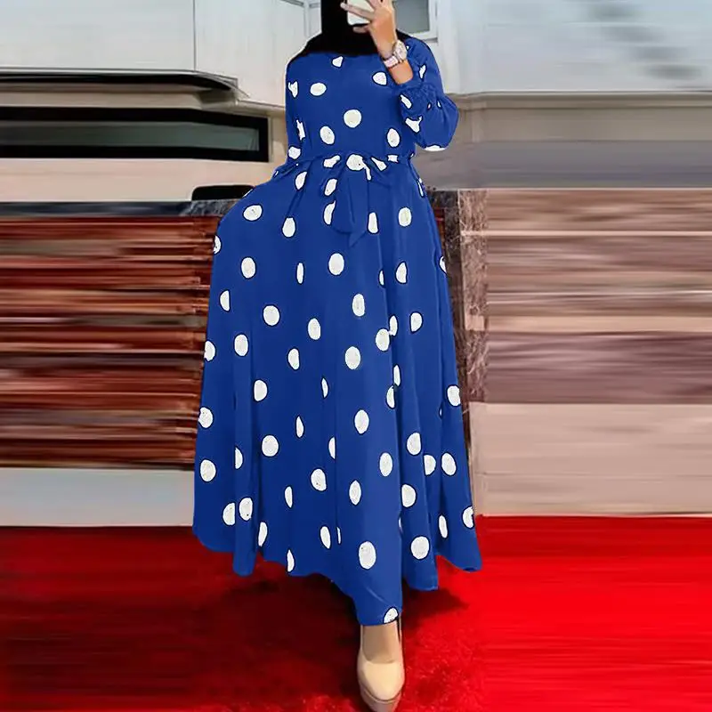 2026 Amazon Aliexpress Polka Dot Women's Long Sleeve Loose Flared Dress Ethnic Style Dress