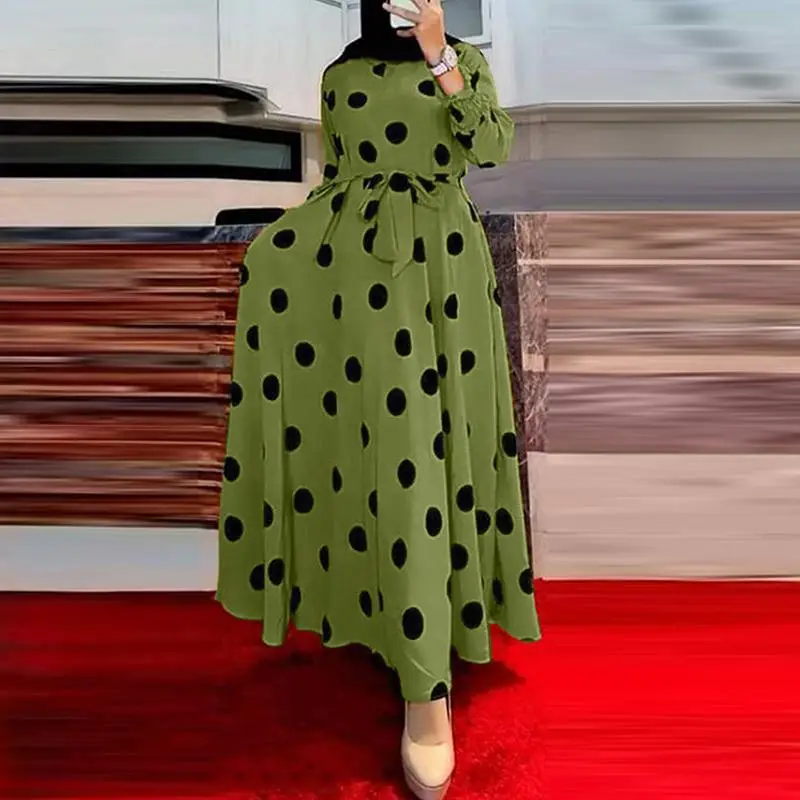 2026 Amazon Aliexpress Polka Dot Women's Long Sleeve Loose Flared Dress Ethnic Style Dress
