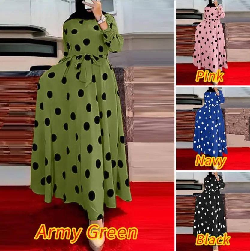 2026 Amazon Aliexpress Polka Dot Women's Long Sleeve Loose Flared Dress Ethnic Style Dress — feature 3
