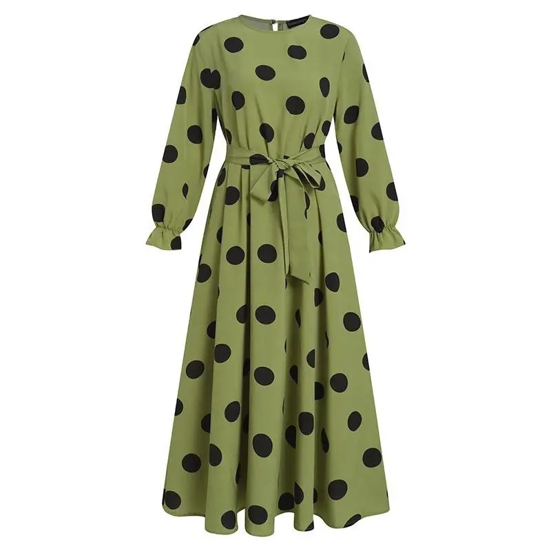 2026 Amazon Aliexpress Polka Dot Women's Long Sleeve Loose Flared Dress Ethnic Style Dress — feature 8