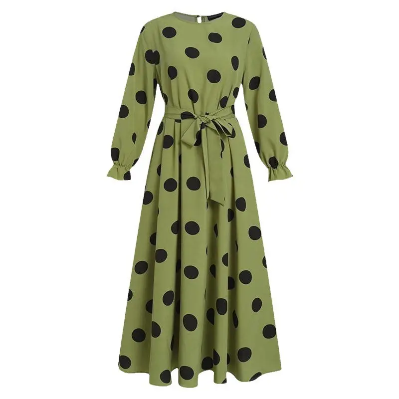 2026 Amazon Aliexpress Polka Dot Women's Long Sleeve Loose Flared Dress Ethnic Style Dress