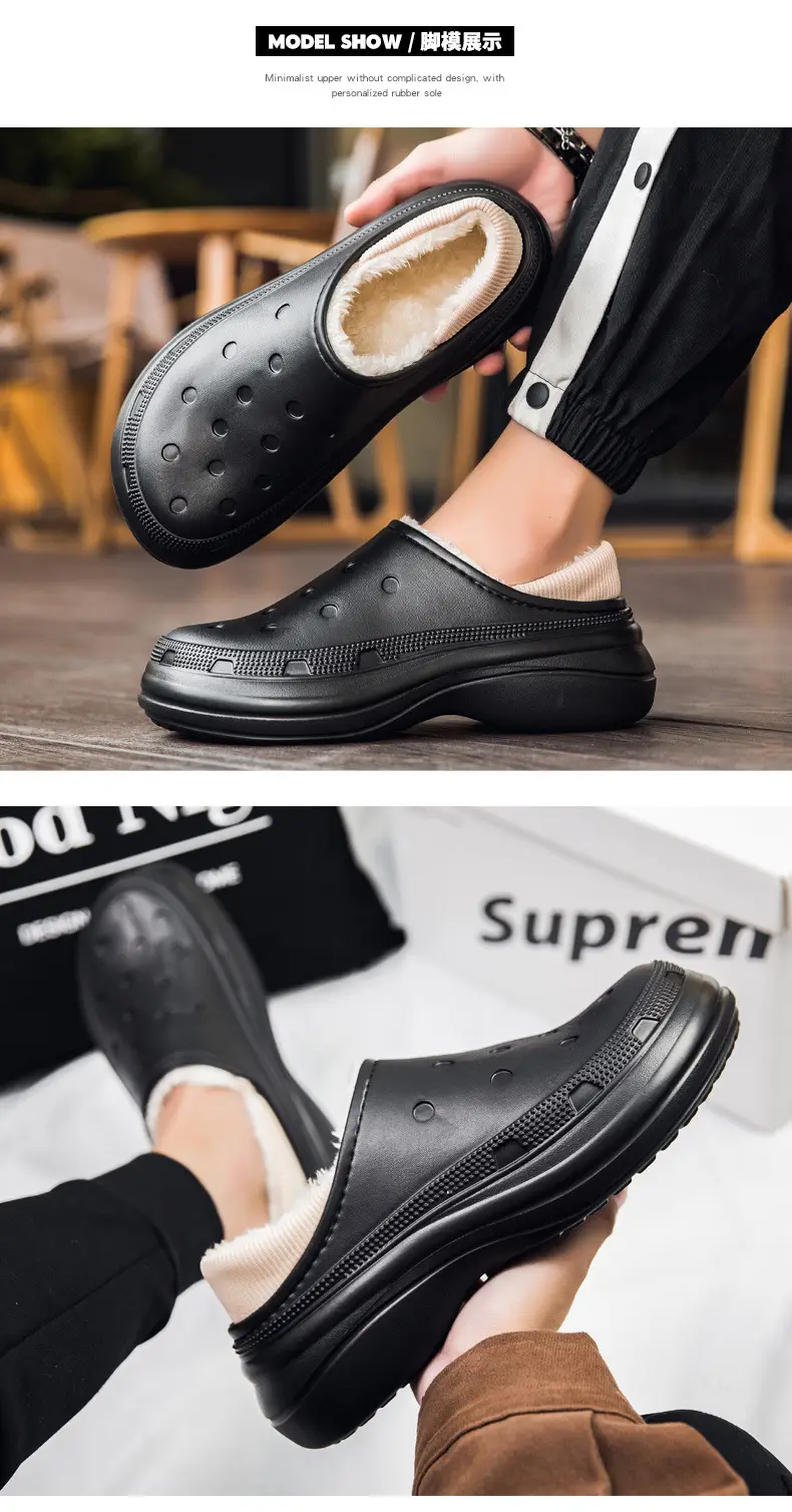 Autumn and Winter New Men's Cotton Slippers Couple's Cave fleece-lined Warm Home Bag with Thick Sole Mao Slippers Cotton Shoes — feature 8