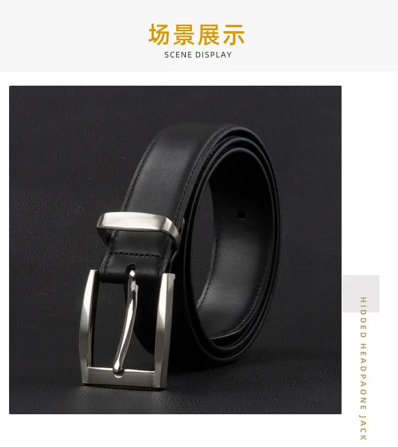 Men's Black Leather Buckle Belt with Silver Plated Hardware — feature 12