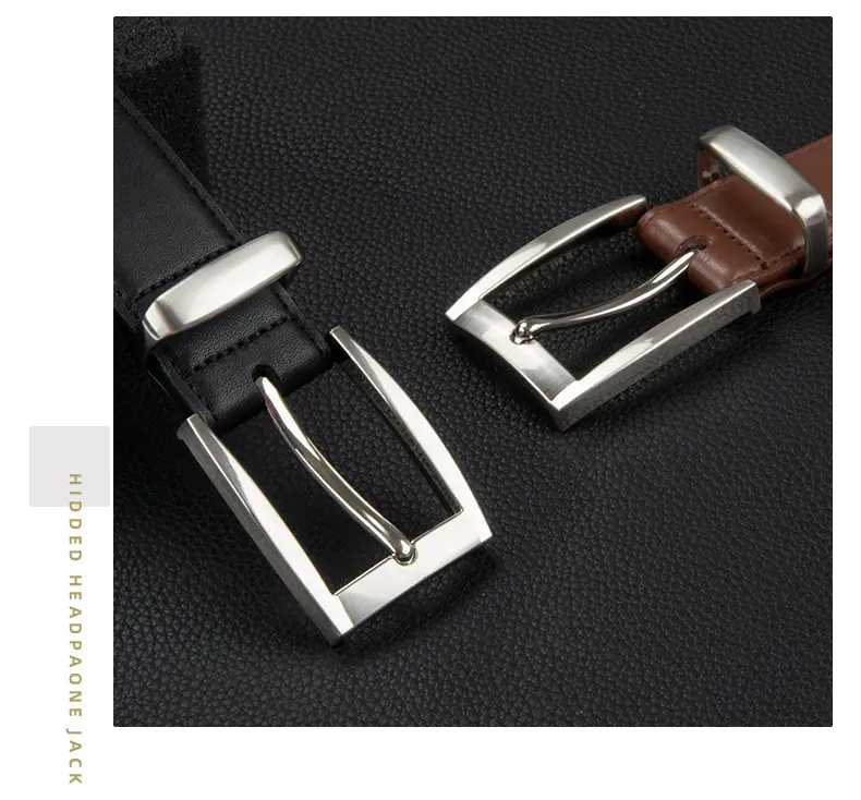 Men's Black Leather Buckle Belt with Silver Plated Hardware — feature 13