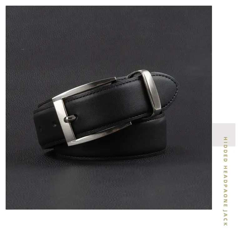 Men's Black Leather Buckle Belt with Silver Plated Hardware — feature 14