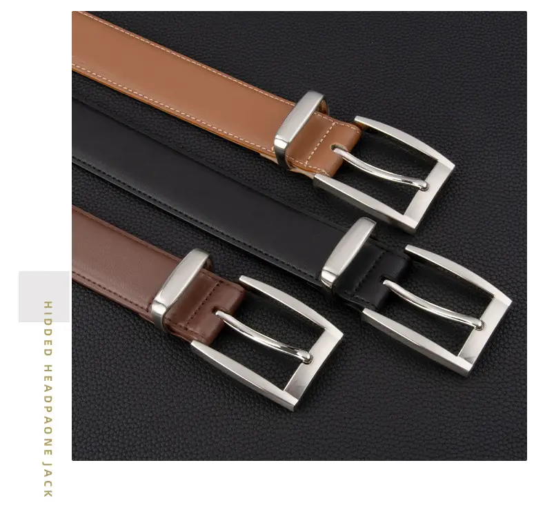 Men's Black Leather Buckle Belt with Silver Plated Hardware — feature 15