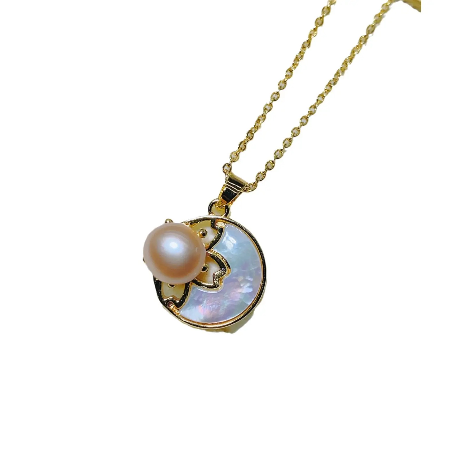 Gold Plated Pearl & Crown Necklace with Chain