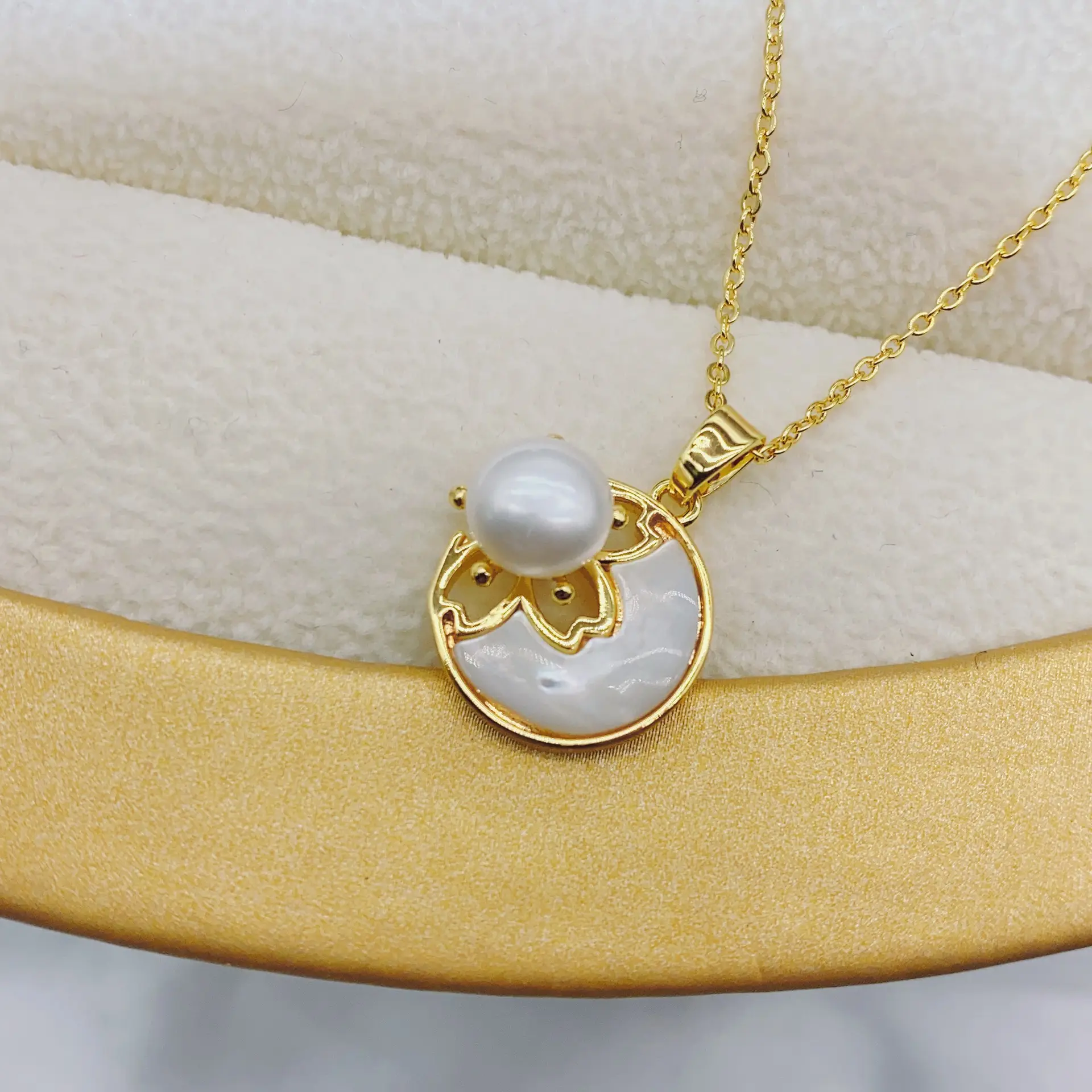 Gold Plated Pearl & Crown Necklace with Chain