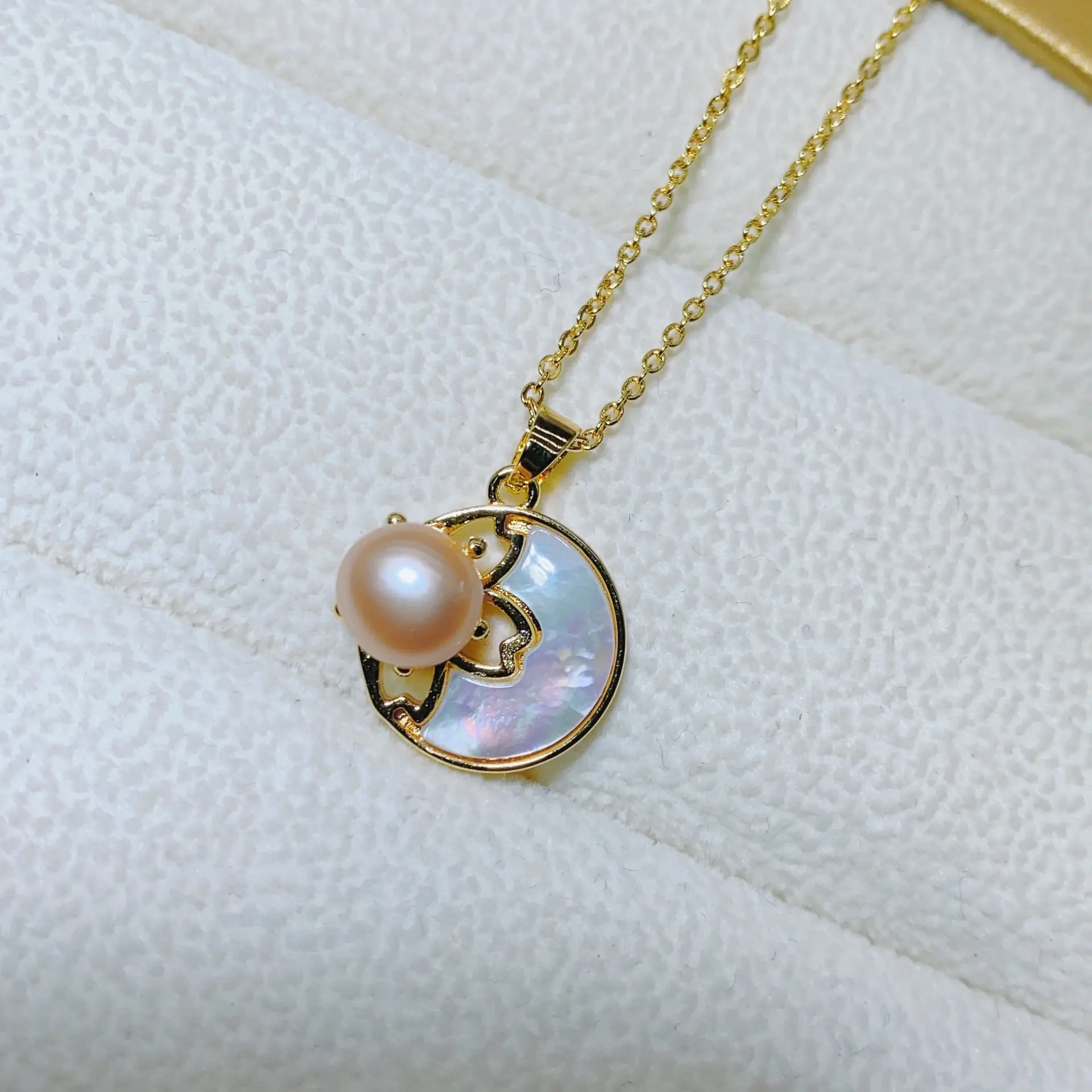 Gold Plated Pearl & Crown Necklace with Chain