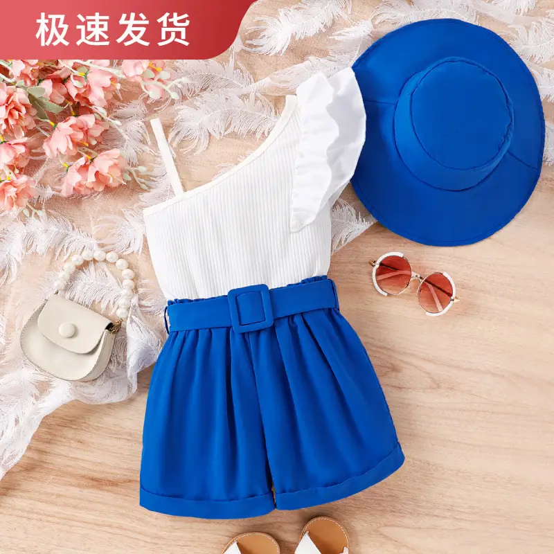 Blue Straw Hat Top for Girls Summer Wear - Image 2