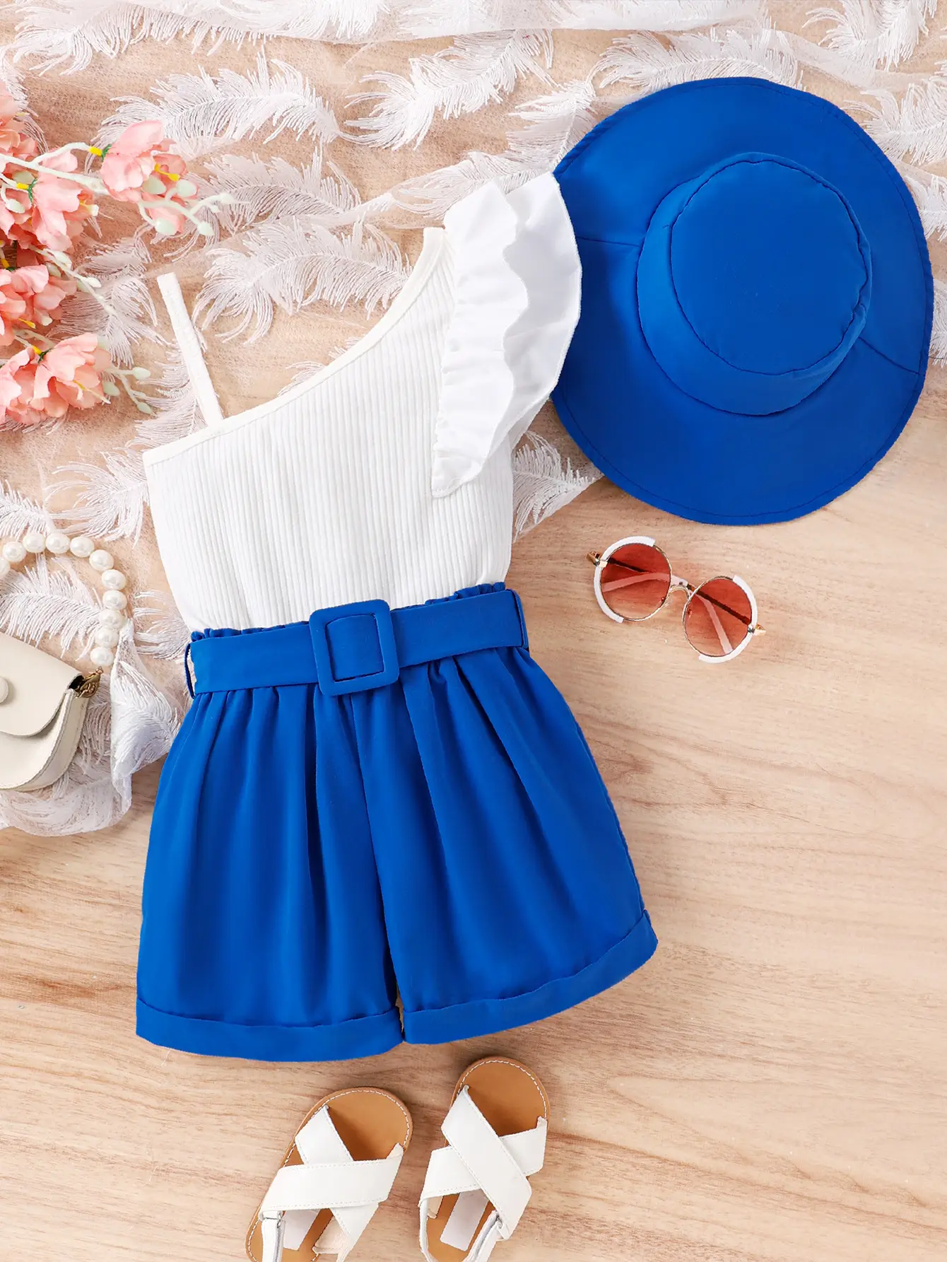 Blue Straw Hat Top for Girls Summer Wear — feature 3