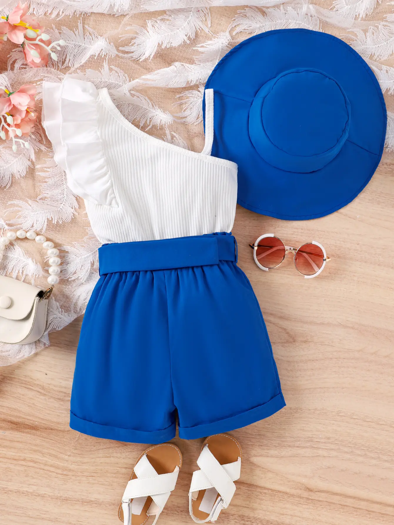 Blue Straw Hat Top for Girls Summer Wear — feature 4