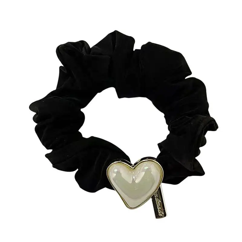 Black Heart Pearl Hair Scrunchie with Gold Plated Design - Image 7