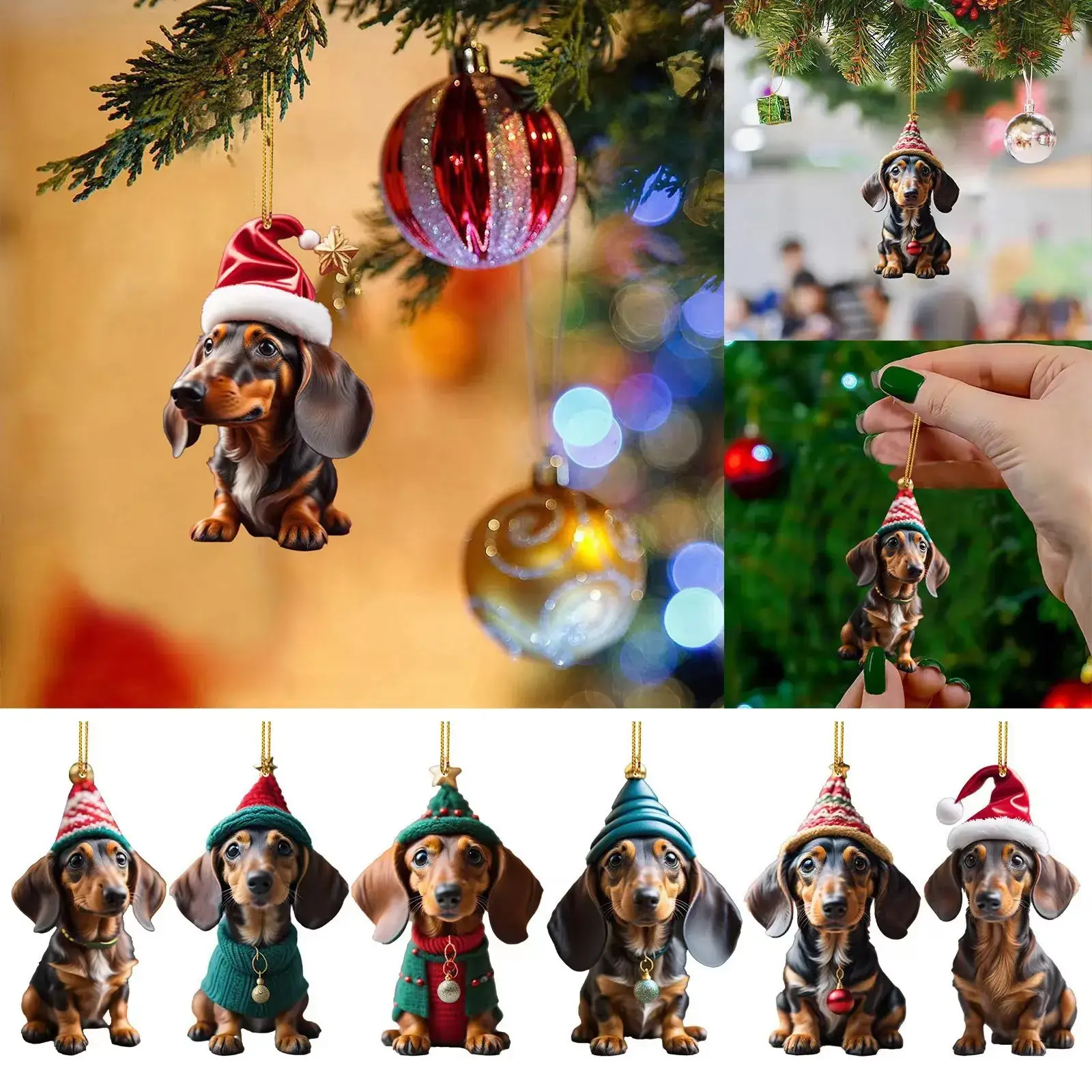 Cross-Country Christmas Dog Sausage Accents Acrylic