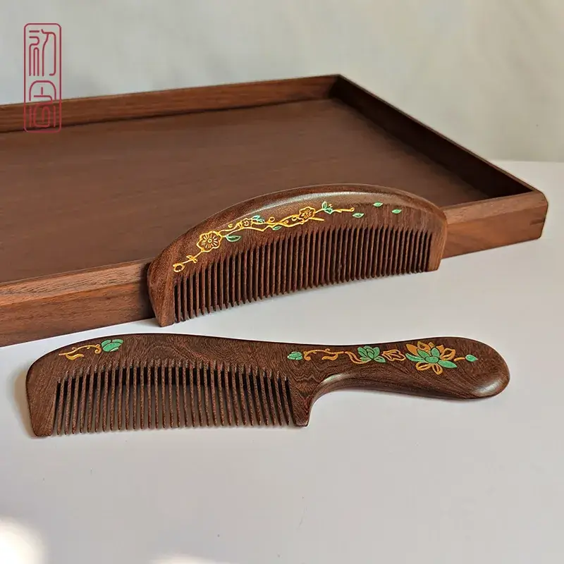 Wooden Hair Comb with Engraving for Ladies Gift
