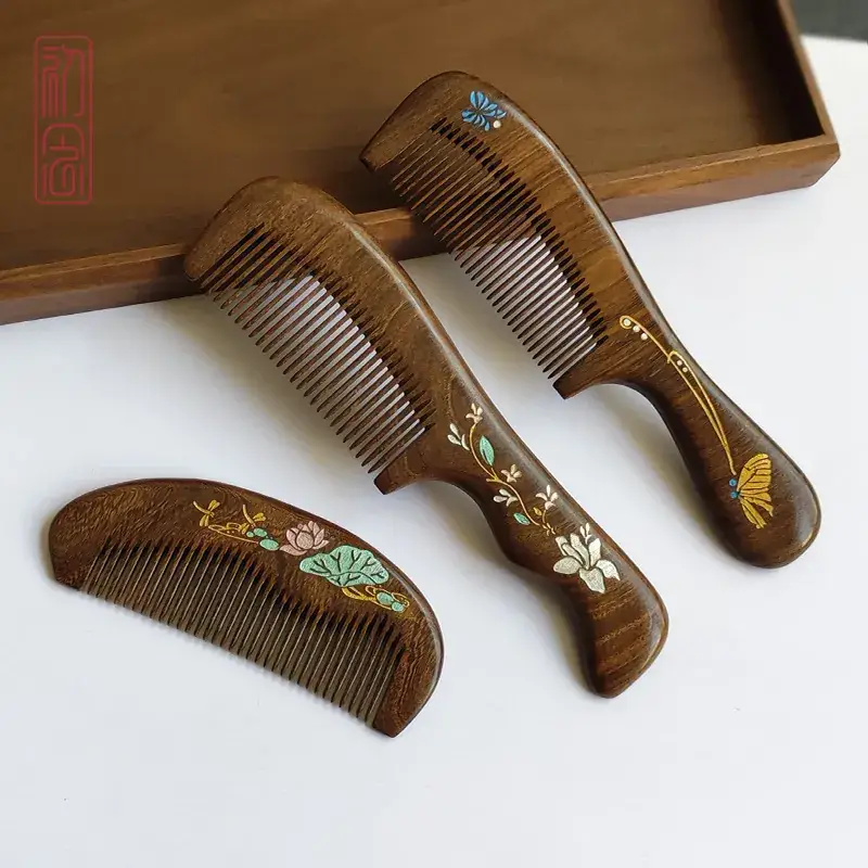 Wooden Hair Comb with Engraving for Ladies Gift