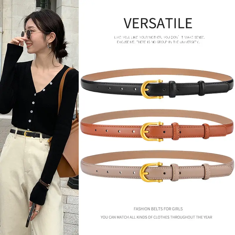 Korean Style Women's Leather Belt with Gold Buckle - Image 5