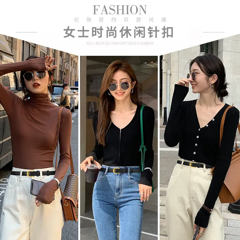 Korean Style Women's Leather Belt with Gold Buckle - Image 6