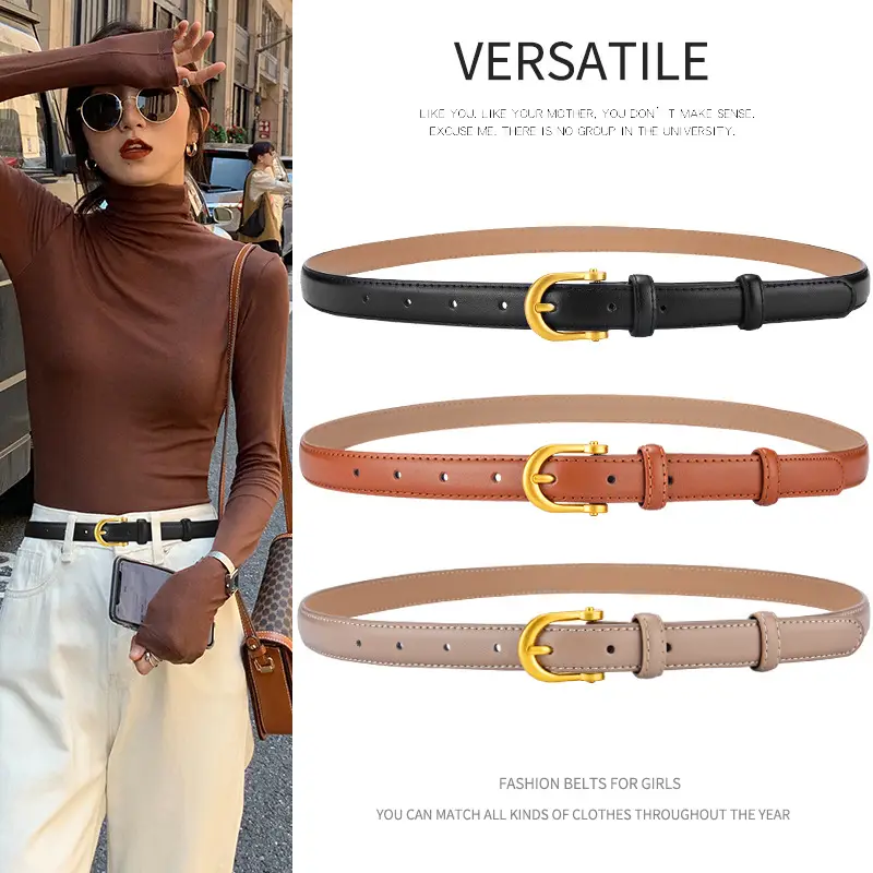Korean Style Women's Leather Belt with Gold Buckle - Image 7