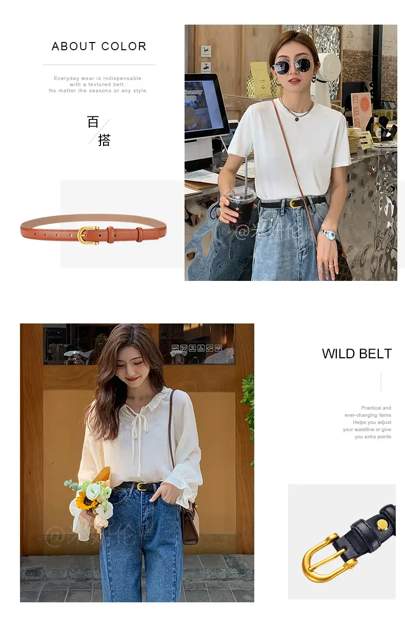 Korean Style Women's Leather Belt with Gold Buckle โ feature 10