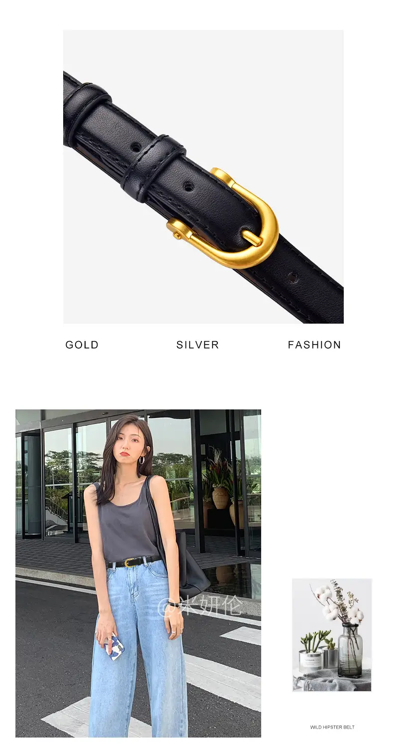 Korean Style Women's Leather Belt with Gold Buckle โ feature 11